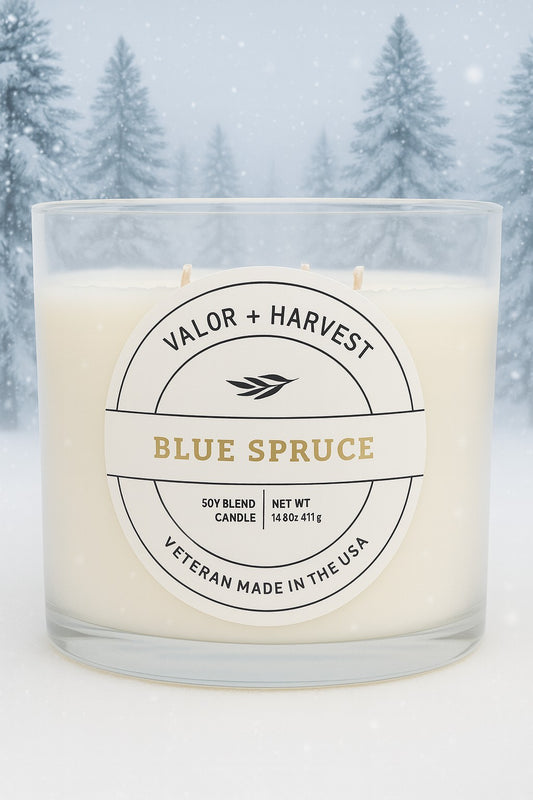 Blue Spruce 3 Wick Candle – 14.5 oz Soy Coconut Wax Blend | Valor+Harvest