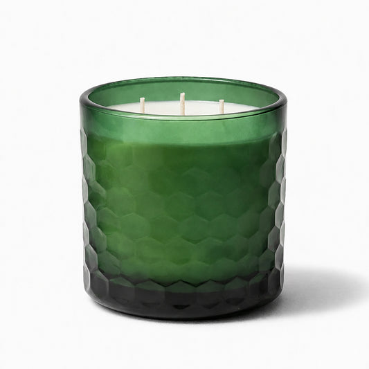 Fraser Fir handcrafted soy wax candle in a green textured glass jar by Valor+Harvest