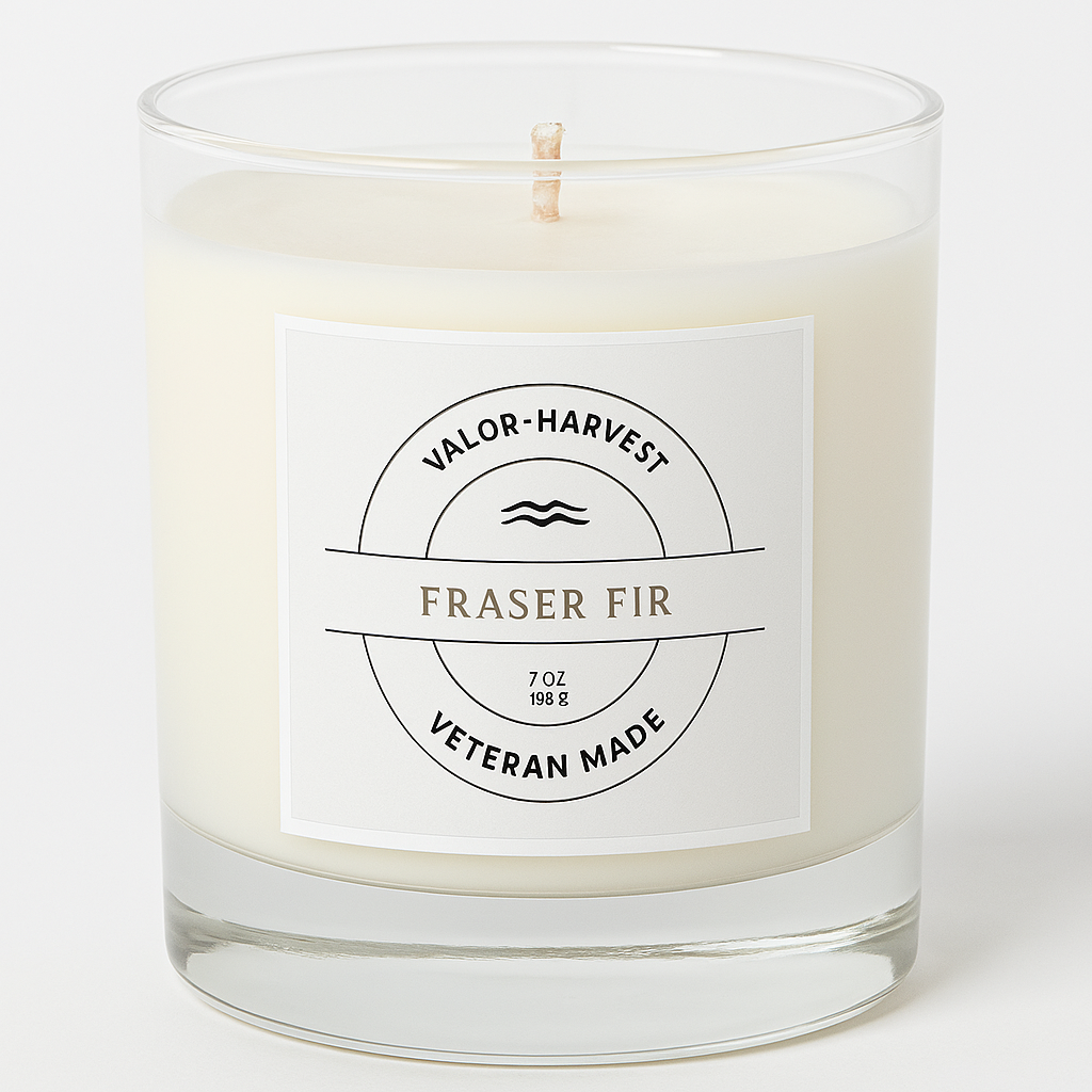 Candle with a label on a white background