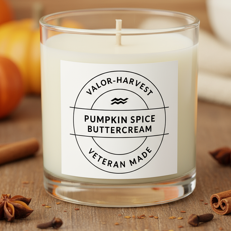 Pumpkin Spice Buttercream Candle, front view, glass white jar.