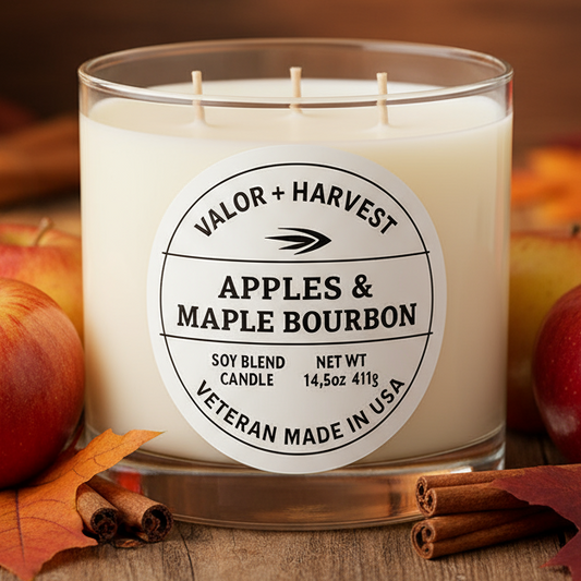 Apples and maple bourbon candle - front view. 

