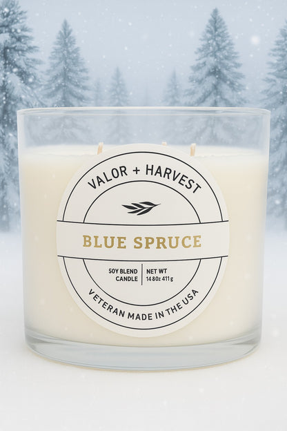 Blue Spruce 3 Wick Candle – 14.5 oz Soy Coconut Wax Blend | Valor+Harvest