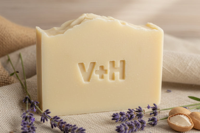 Lavender and shea butter soap, front view, ivory color natural soap. 