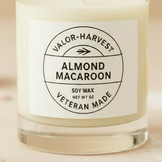 Candle with a label on a beige background